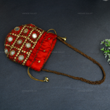 Rajasthani Potli Bag Mirrorwork - Red