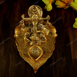 White Metal Golden Oxidized Peepal Patta Ganesha with Diya
