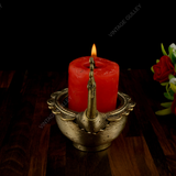 Brass Dhokra Candle Stand with Peacock Design