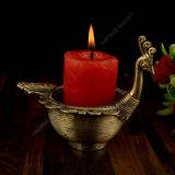 Brass Dhokra Candle Stand with Peacock Design