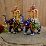 Metal Ambabari Meenakari Work Painted - 5 Inches - Green - Set of 2