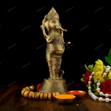Brass Dhokra Charbhuja Standing Ganesha