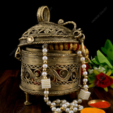 Brass Dhokra Paan-Shaped Decorative Box