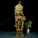 Brass Radha Idol with Stonework - 30 Inches