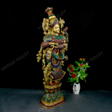 Brass Radha Idol with Stonework - 30 Inches