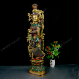 Brass Radha Idol with Stonework - 30 Inches