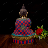 BRASS LORD BUDDHA - DHARAMACHAKRA MUDRA STONEWORK