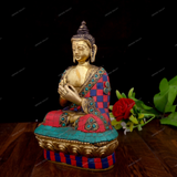 BRASS LORD BUDDHA - DHARAMACHAKRA MUDRA STONEWORK