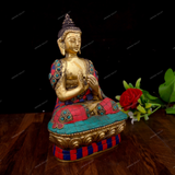 BRASS LORD BUDDHA - DHARAMACHAKRA MUDRA STONEWORK