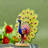 Metal Dancing Peacock Figurine - Yellow