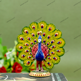 Metal Dancing Peacock Figurine - Yellow