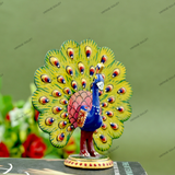 Metal Dancing Peacock Figurine - Yellow