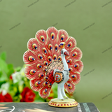 Metal Dancing Peacock Figurine - Red