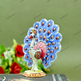 Metal Dancing Peacock Figurine - Blue