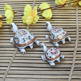 Metal Meenakari Tortoise for Home Decorative Showpiece (White) - Vintage Gulley