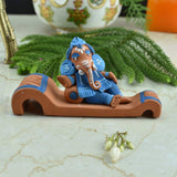 Terracotta Handpainted Resting Ganesha - Blue - Vintage Gulley
