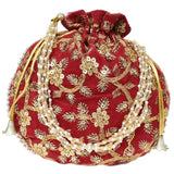 Women's Velvet Ethnic Rajasthani Potli Bag - Maroon - Vintage Gulley