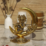 Metal Krishna Playing Basuri on Moon Showpiece for Home Decor
