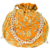 Women's Velvet Ethnic Rajasthani Potli Bag - Orange - Vintage Gulley