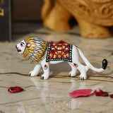 White Metal Meenakari Lion - Small - Vintage Gulley