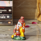 Enameled Metal Pagdi Ganesha Idol - 3 Inches - Orange-Red