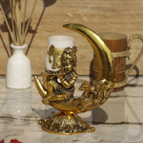 Metal Krishna Playing Basuri on Moon Showpiece for Home Decor