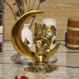 Metal Krishna Playing Basuri on Moon Showpiece for Home Decor