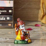 Enameled Metal Pagdi Ganesha Idol - 3 Inches - Orange-Red