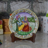 Marble 22 Carat Gold Foil Work Round Shape RadhaKrishan - 6 Inches - Vintage Gulley