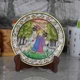 Marble 22 Carat Gold Foil Work Round Shape Ragini with Musical Instrument - 6 Inches - Vintage Gulley