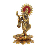 White Metal Golden Oxidized Kamal Krishna with Bansuri - Vintage Gulley