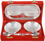 Silver Plated Bowl Set with Red Velvet Box- Capsule Tray Bowls 5 Pcs Set - Vintage Gulley