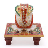 Marble Ganesha on Chowki - Vintage Gulley