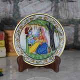 Marble 22 Carat Gold Foil Work Round Shape Radha Krishan - 6 Inches - Vintage Gulley