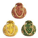 Women's Ethnic Rajasthani Potli Bag - Set of 3 - Maroon, Yellow and Green - Vintage Gulley
