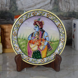 Marble 22 Carat Gold Foil Work Round Shape RadhaKrishna - 6 Inches - Vintage Gulley