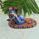 Terracotta Handpainted Resting Ganesha - Style 2 - Blue - Vintage Gulley
