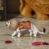 White Metal Meenakari Lion - Medium - Vintage Gulley