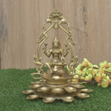 Brass Laxmi Ji Sitting with Diyas for Pooja | Goddess Lakshmi - Vintage Gulley