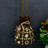 Rajasthani Potli Bag Mirrorwork - Brown