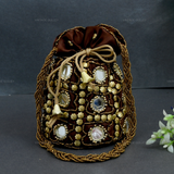 Rajasthani Potli Bag Mirrorwork - Brown