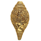 Brass Goddess Durga, Saraswati, Lakshmi & Ganesha Sculpted On Brass Conch/Shankh Idol & Figurine - Vintage Gulley