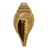 Brass Goddess Durga, Saraswati, Lakshmi & Ganesha Sculpted On Brass Conch/Shankh Idol & Figurine - Vintage Gulley