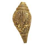 Brass Goddess Durga, Saraswati, Lakshmi & Ganesha Sculpted On Brass Conch/Shankh Idol & Figurine - Vintage Gulley