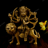 Brass Durga Idol Sitting on Lion - Antique