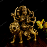 Brass Durga Idol Sitting on Lion - Antique