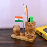 Wooden Carved Elephant Pencil & Pen Holder