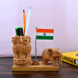 Wooden Carved Elephant Pencil & Pen Holder