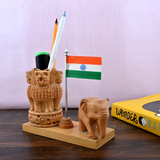 Wooden Carved Elephant Pencil & Pen Holder