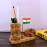 Wooden Carved Elephant Pencil & Pen Holder